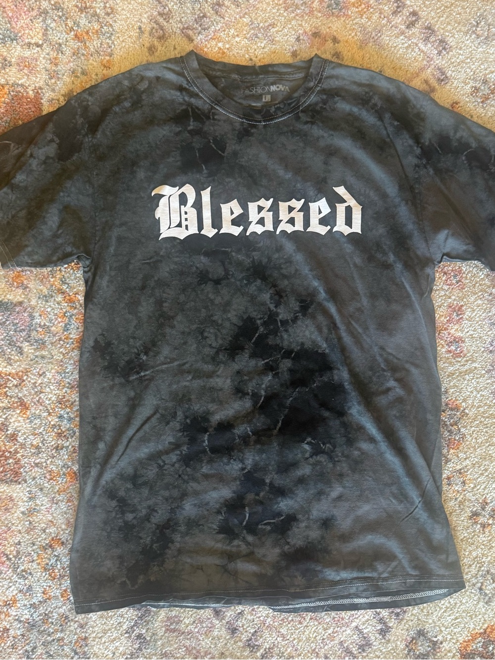 Fashion Nova Men’s Blessed Tie Dye Graphic T-Shirt Black Large NWOT